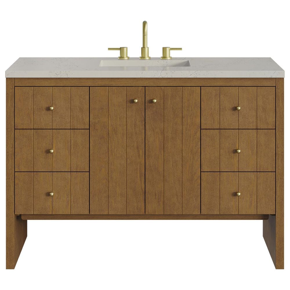 James Martin Hudson 48" Single Bathroom Vanity in Honey Oak with 3 cm Siberian Silestone Top, Rectangular Sink and FreePower Wireless Charger, , large