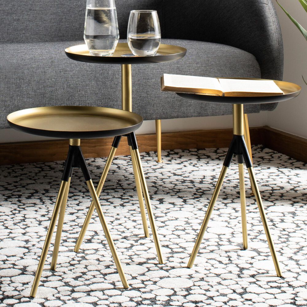 Safavieh Talon 3-Piece Side Table Set in Gold and Black, , large