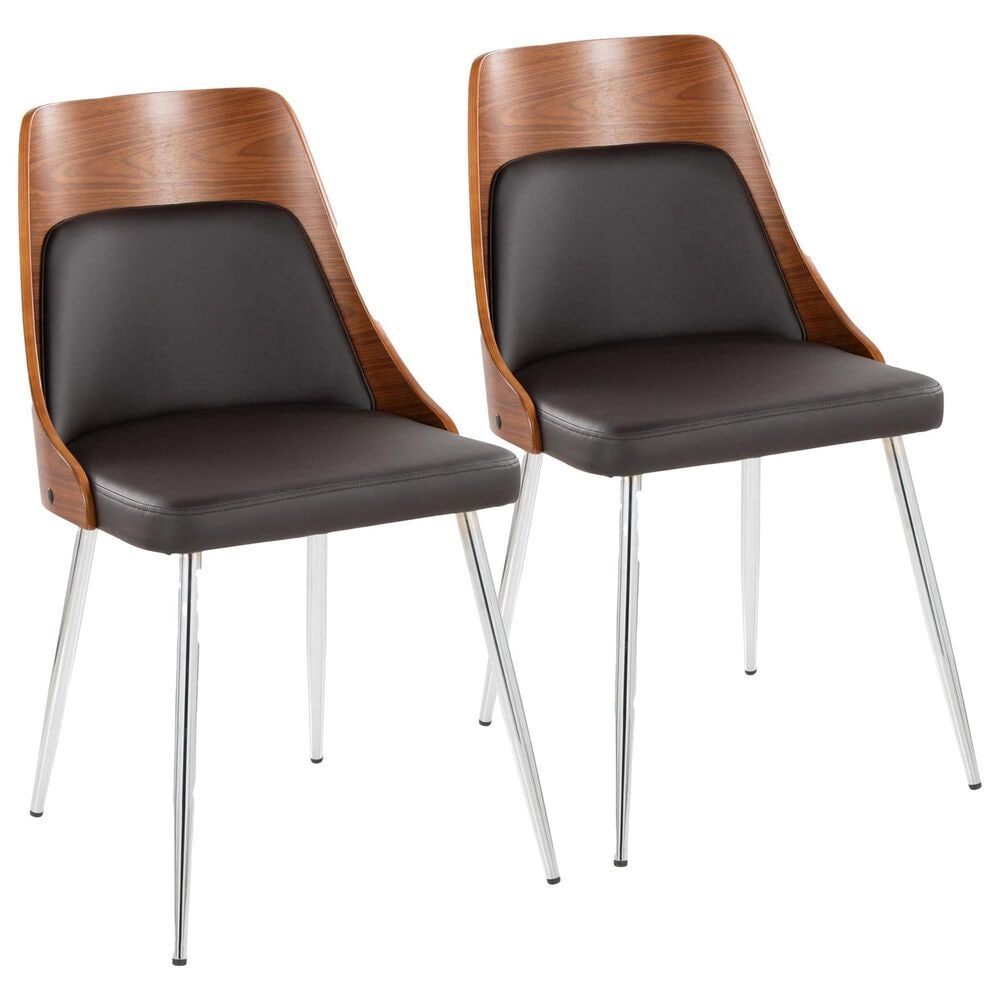 LumiSource Anabelle Side Chair with Brown Cushion in Chrome and Walnut (Set of 2), , large