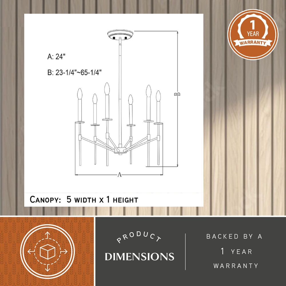 Vaxcel Kedzie 6-Light Chandelier in Natural Brass, , large