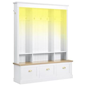 HOMLUX 9-Hook Hall Tree with 3-Cabinet in White and Natural, , large