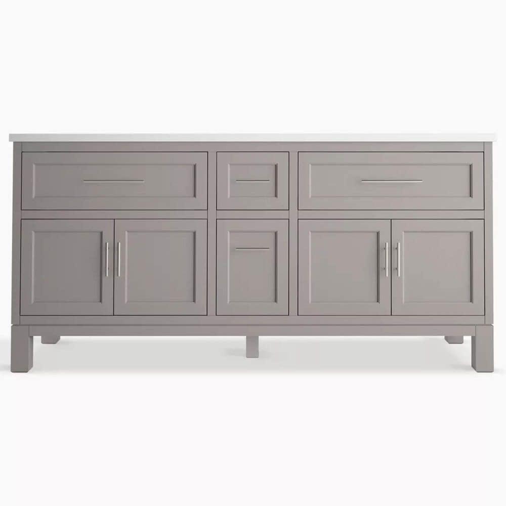 Kohler Quo 72&quot; Double Bathroom Vanity in Mohair Grey with 3 cm Pure White Quartz Top and Oval Sinks, , large