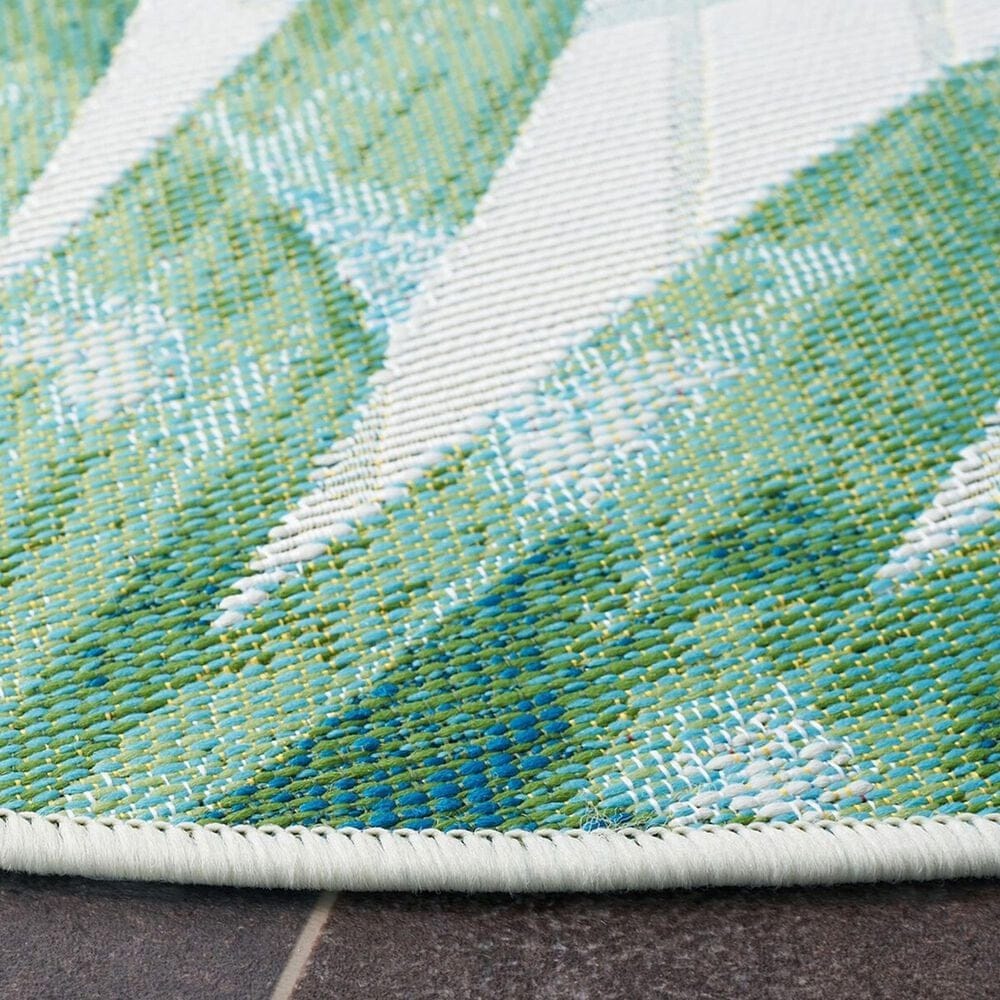 Safavieh Barbados Tropical Botanical BAR592  8&#39; Round Green and Teal Indoor/Outdoor Area Rug, , large