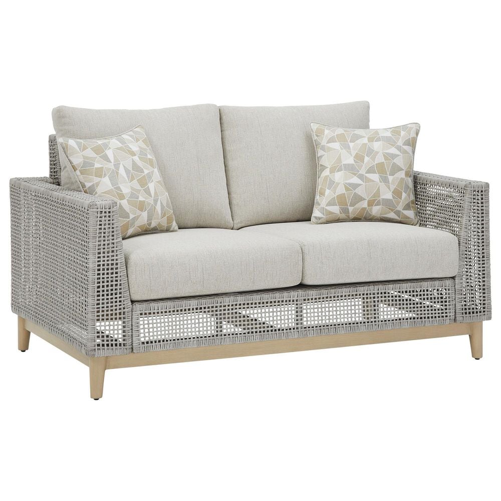 Ashley Seton Creek Stationary Patio Loveseat in Gray, , large