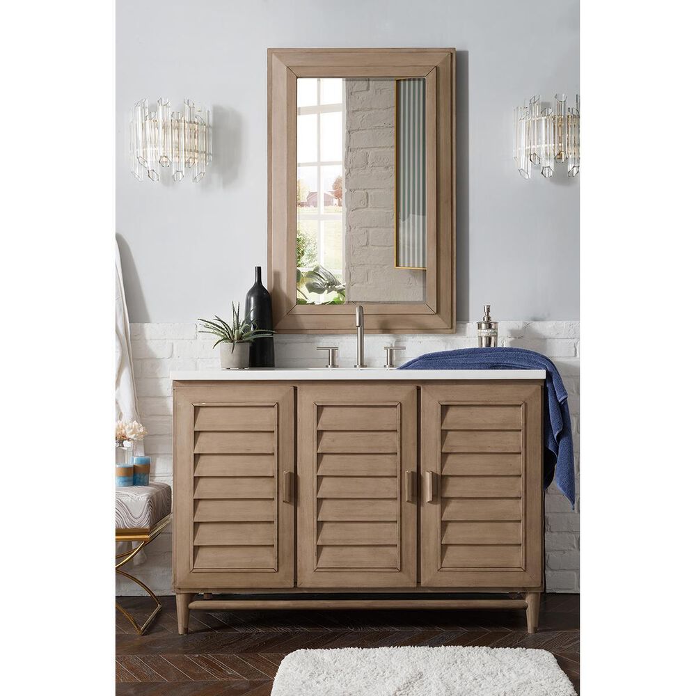 James Martin Vanities Portland 48&quot; Single Vanity in White Washed Walnut with 3 cm Arctic Fall Solid Surface Top, , large