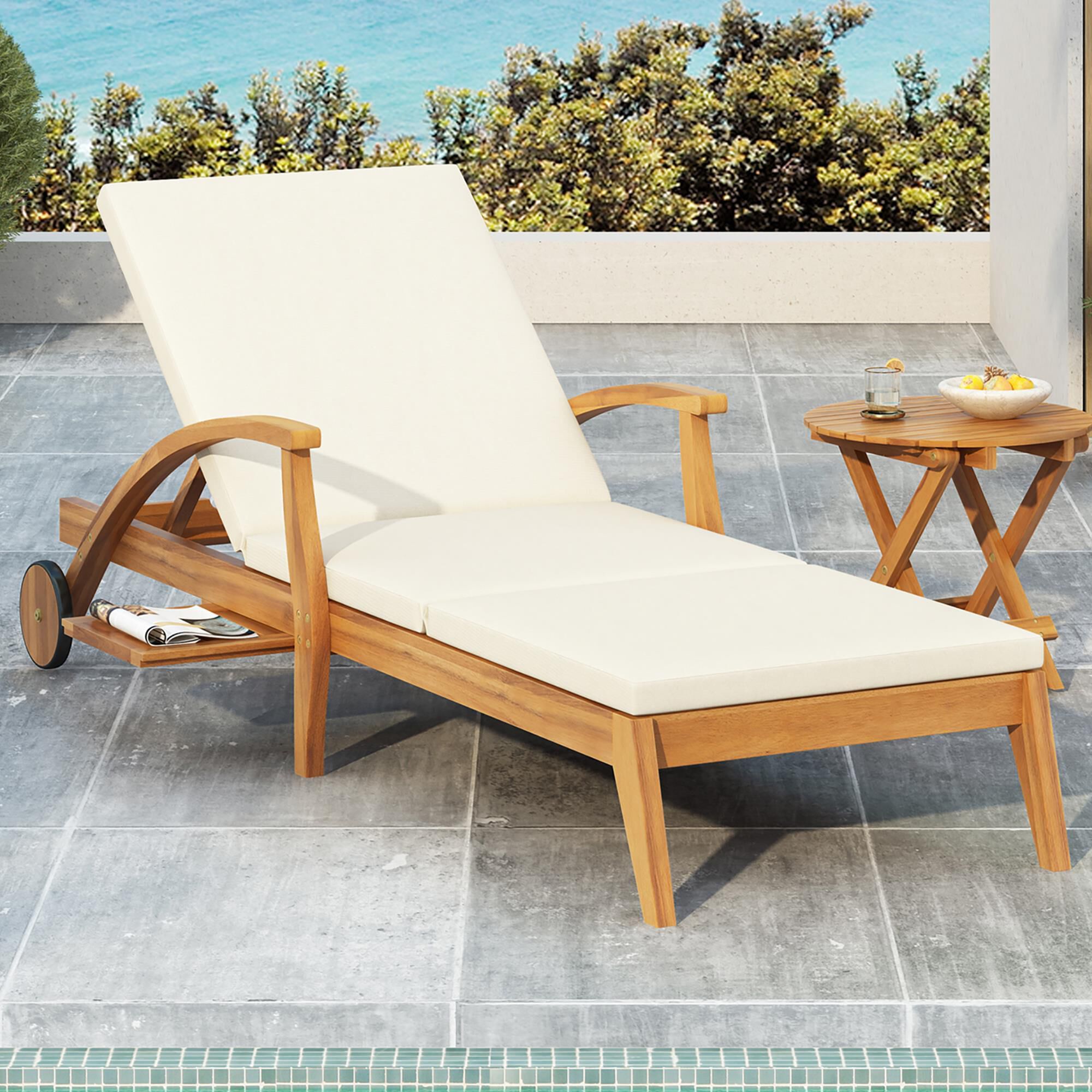 Hearth and Haven Outdoor Chaise Lounge with Armrest in Cream