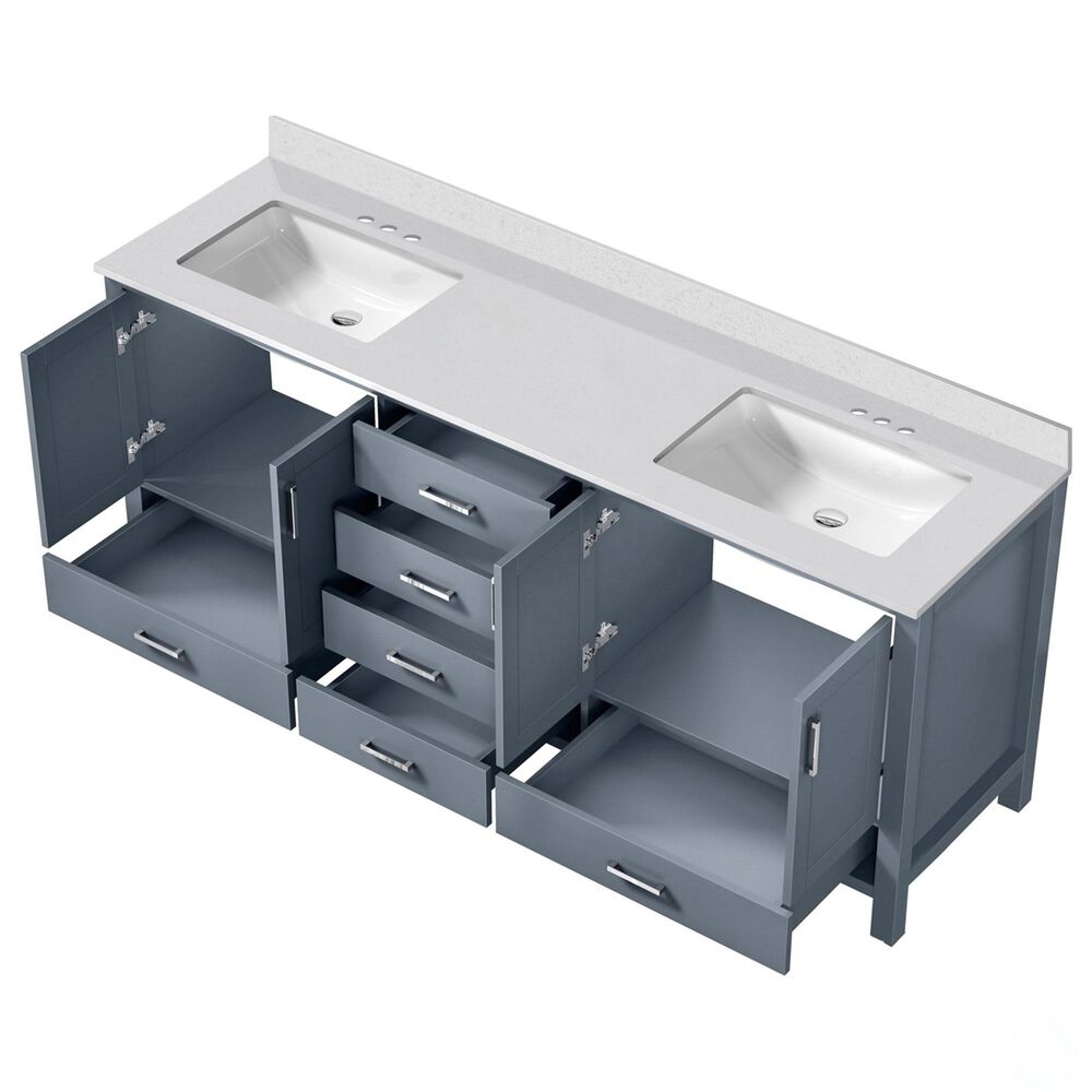Lexora Home Jacques 80&quot; Double Bathroom Vanity in Dark Grey with 2 cm White Cultured Marble Top and Rectangular Sinks, , large