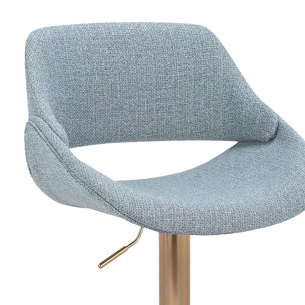 LumiSource Fabrico Swivel Adjustable Bar Stool with Blue Noise Fabric Upholstery and Rounded T Footrest in Gold (Set of 2), , large
