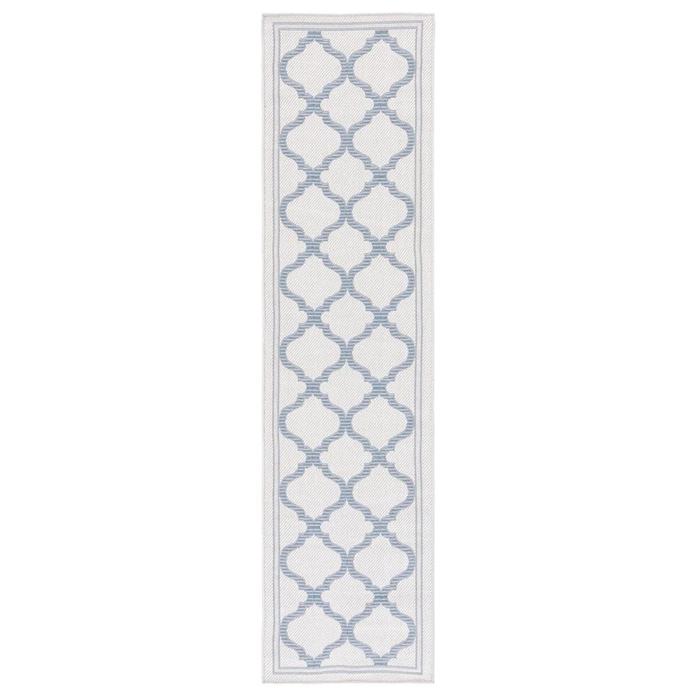 Safavieh Bermuda Contemporary 2" x 8" Ivory and Blue Indoor/Outdoor Area Performance Rug, , large