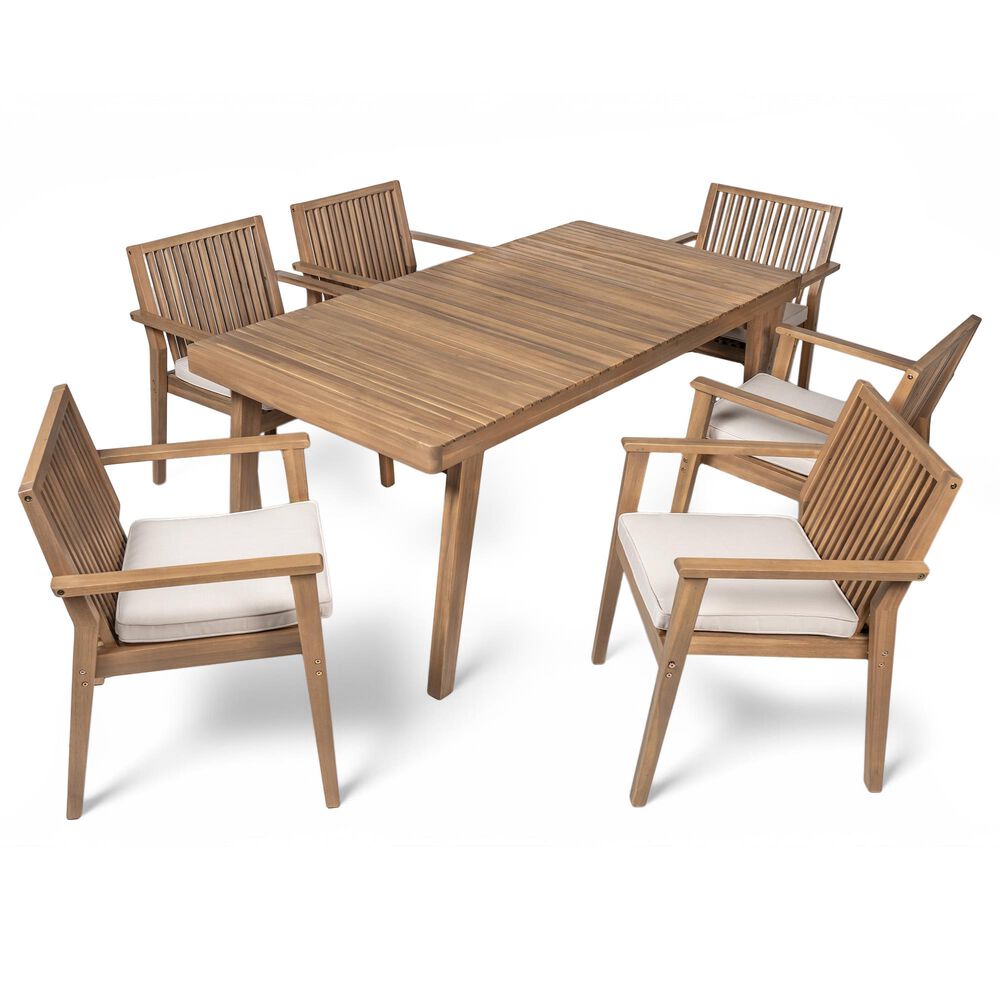 Hearth and Haven 7-Piece Outdoor Dining Set with Beige Cushions in Brown, , large