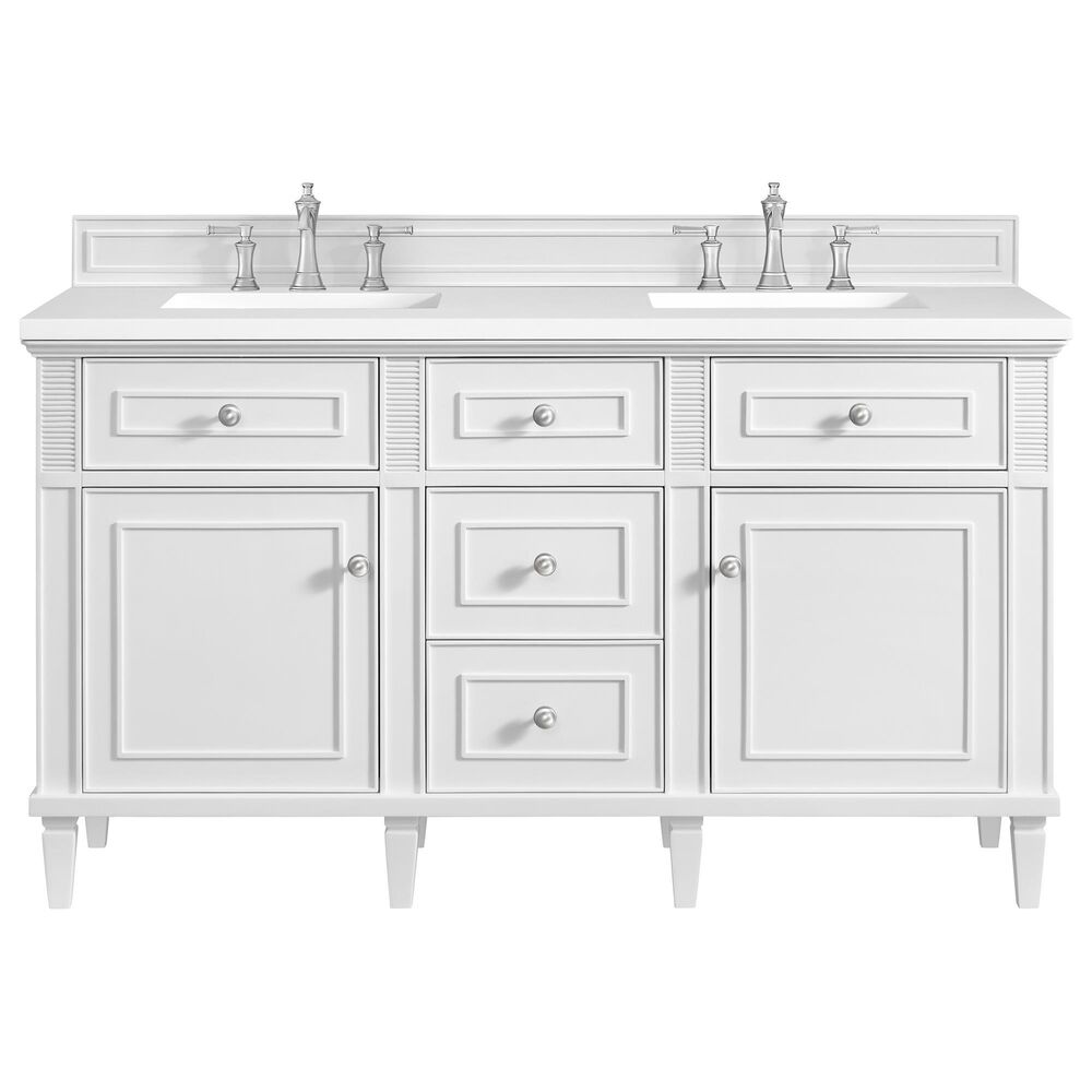 James Martin Vanities Lorelai 60&quot; Double Vanity in Bright White with 3 cm White Zeus Quartz Top, , large
