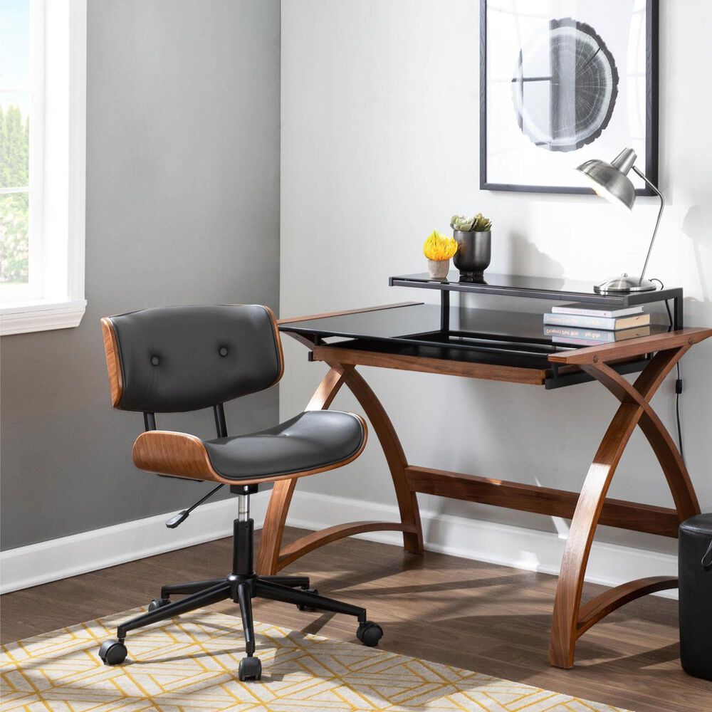 Lumisource Lombardi Desk Chair with Grey Cushion in Walnut and Black, , large