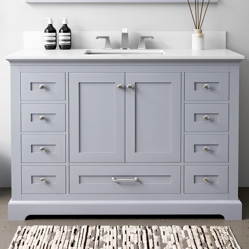Lexora Home Dukes 48" Single Bathroom Vanity in Dark Grey with 2 cm White Quartz Top and Rectangular Sink, , large