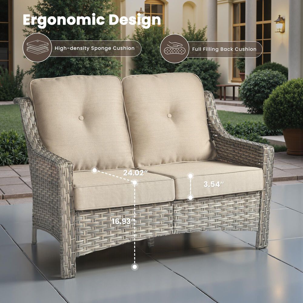 HOMLUX Outdoor Rattan Loveseat with Ergonomic in Beige, , large