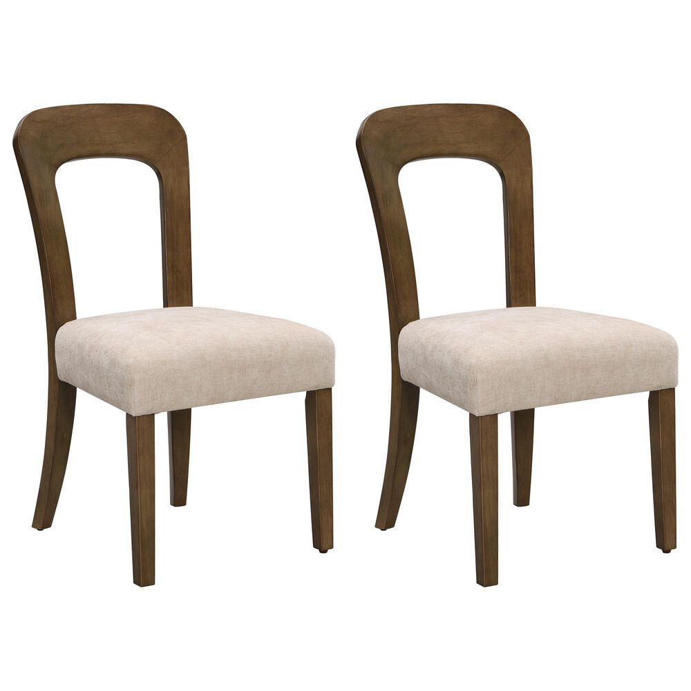 Hearth and Haven Upholstered Side Chair with Beige Cushion in Light Brown &#40;Set of 2&#41;, , large