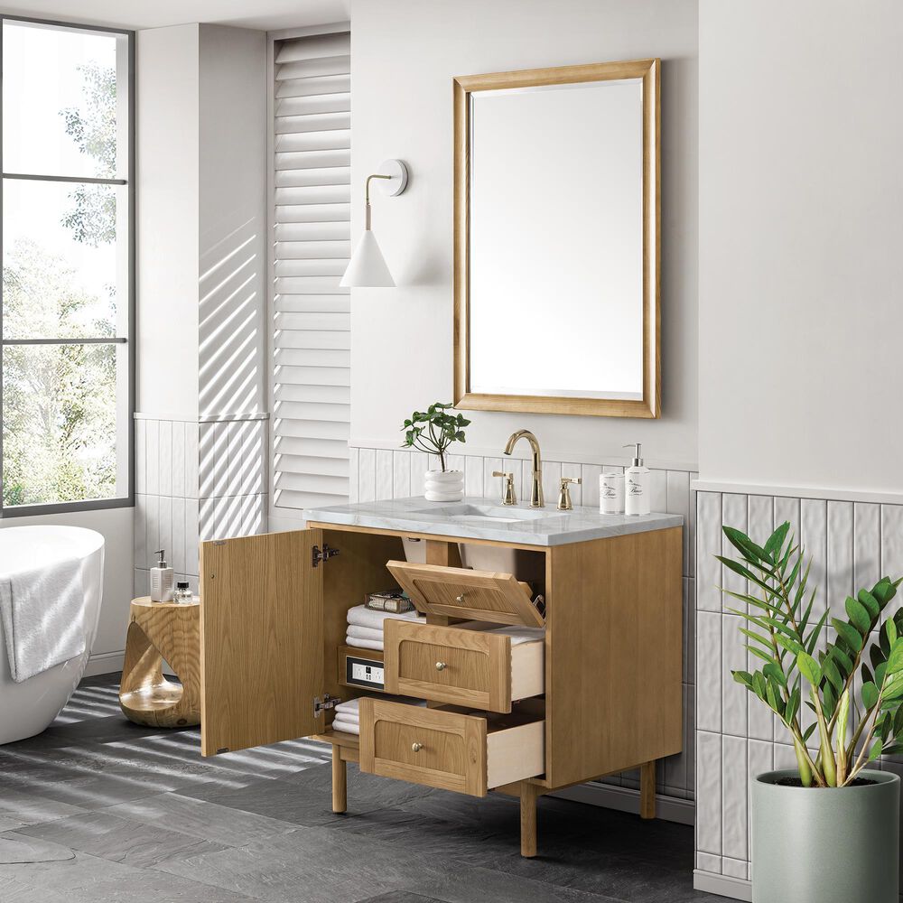 James Martin Vanities Laurent 36" Single Bathroom Vanity in Light Natural Oak with 3 cm Victorian Silver Quartz Top and Rectangular Sink, , large