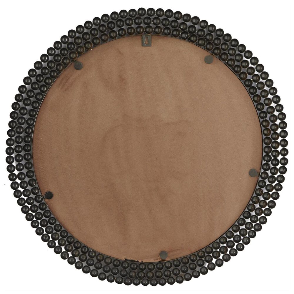 Maple and Jade 32&quot; Round Metal Wall Mirror with Beaded Detailing in Black, , large