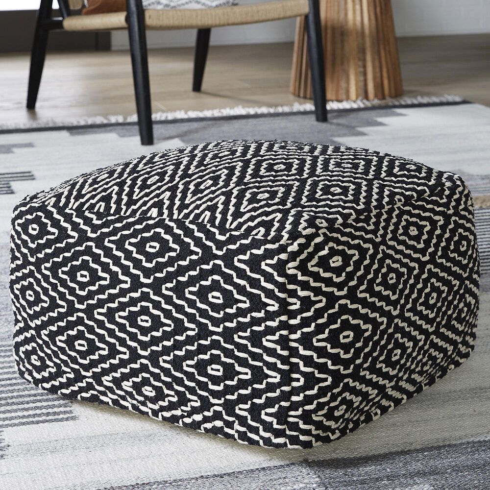 Ashley Jasett Pouf in Black and Ivory, , large