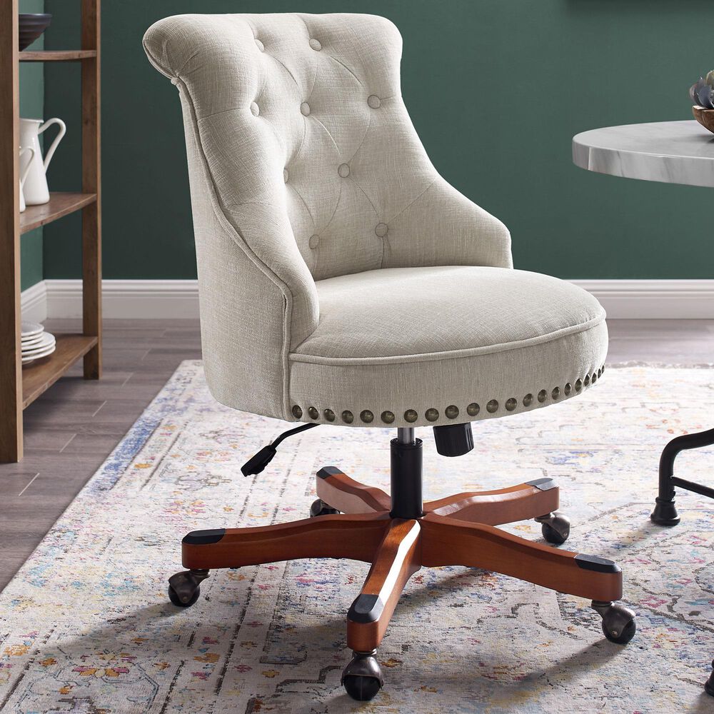 Linon Home Decor Sinclair Office Chair with Natural Cushion in Dark Walnut, , large