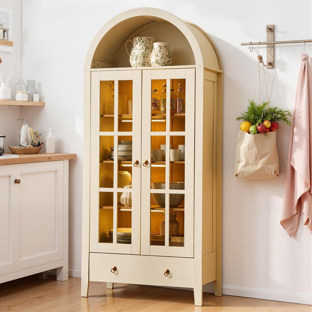HOMLUX 71" Arched Curved Storage Cabinet in White, , large