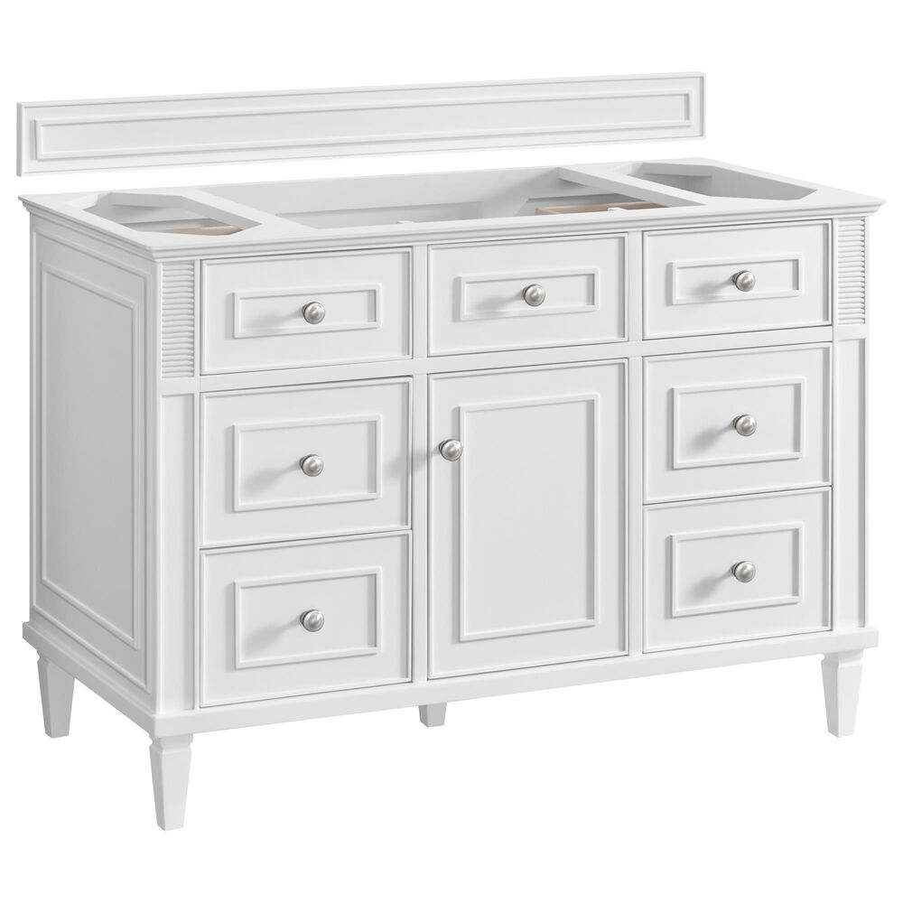 James Martin Vanities Lorelai 48" Single Bathroom Vanity in Bright White with 3 cm Eternal Jasmine Pearl Silestone Top, Rectangular Sink and FreePower Wireless Charger, , large