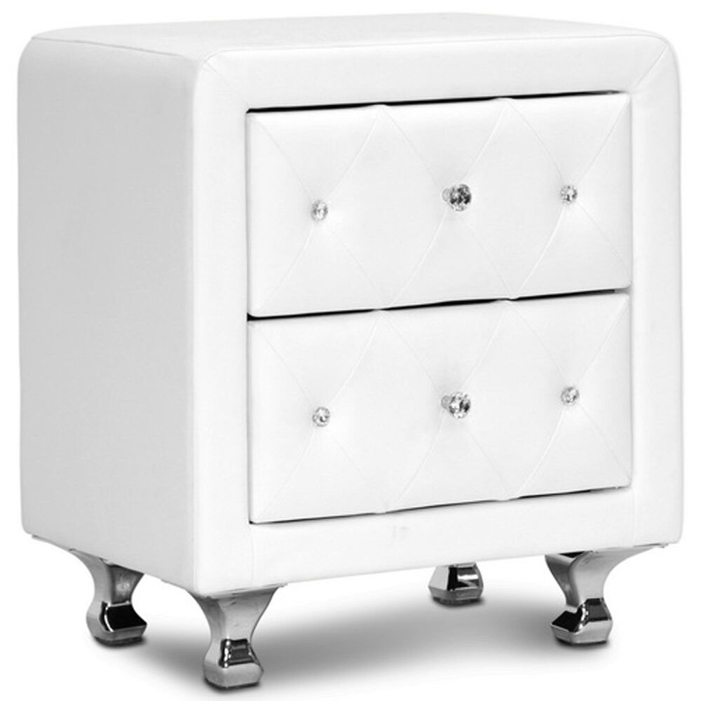 Baxton Studio Stella 2-Drawer Upholstered Nightstand in White, , large