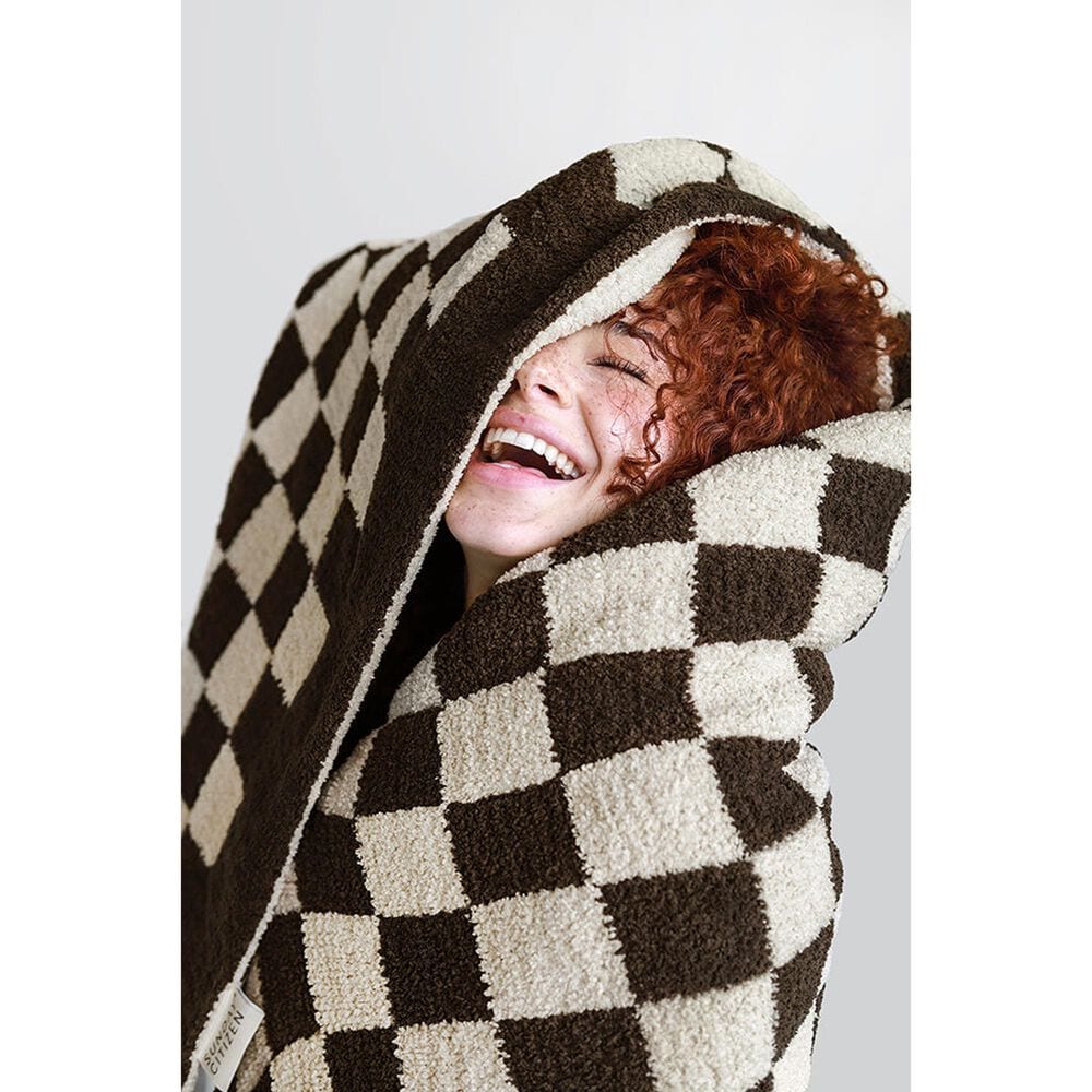 Sunday Citizen Checkerboard Throw in Mocha and Sahara Tan, , large