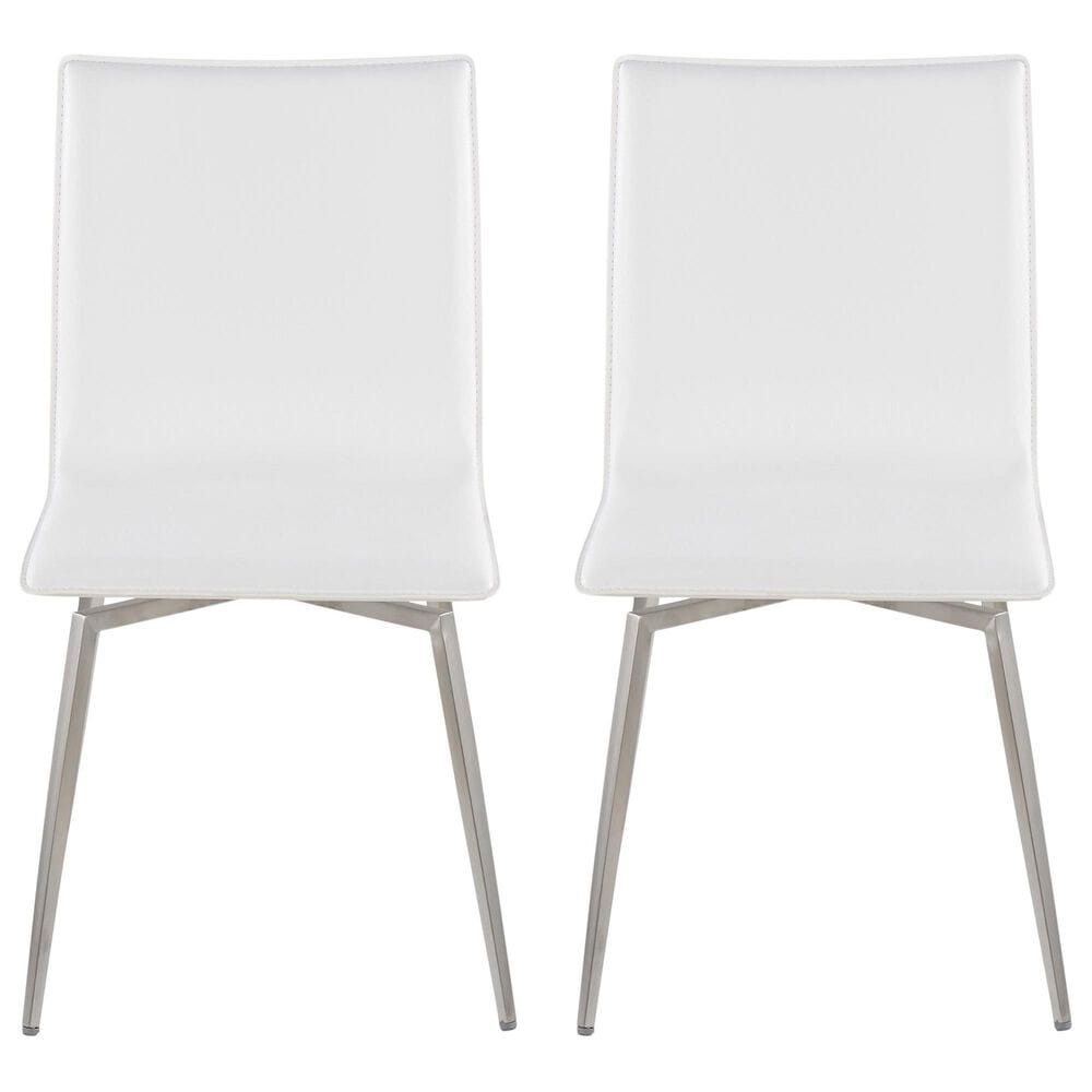 Lumisource Mason Swivel Side Chair with White Upholstered in Brushed Stainless Steel (Set of 2), , large