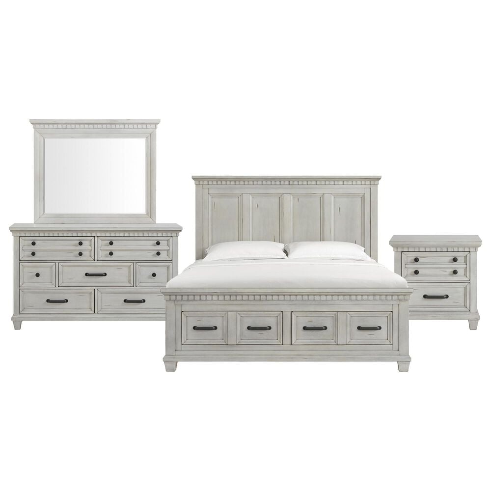 Mayberry Hill McCoy 4-Piece King Storage Bedroom Set in Antique White, , large