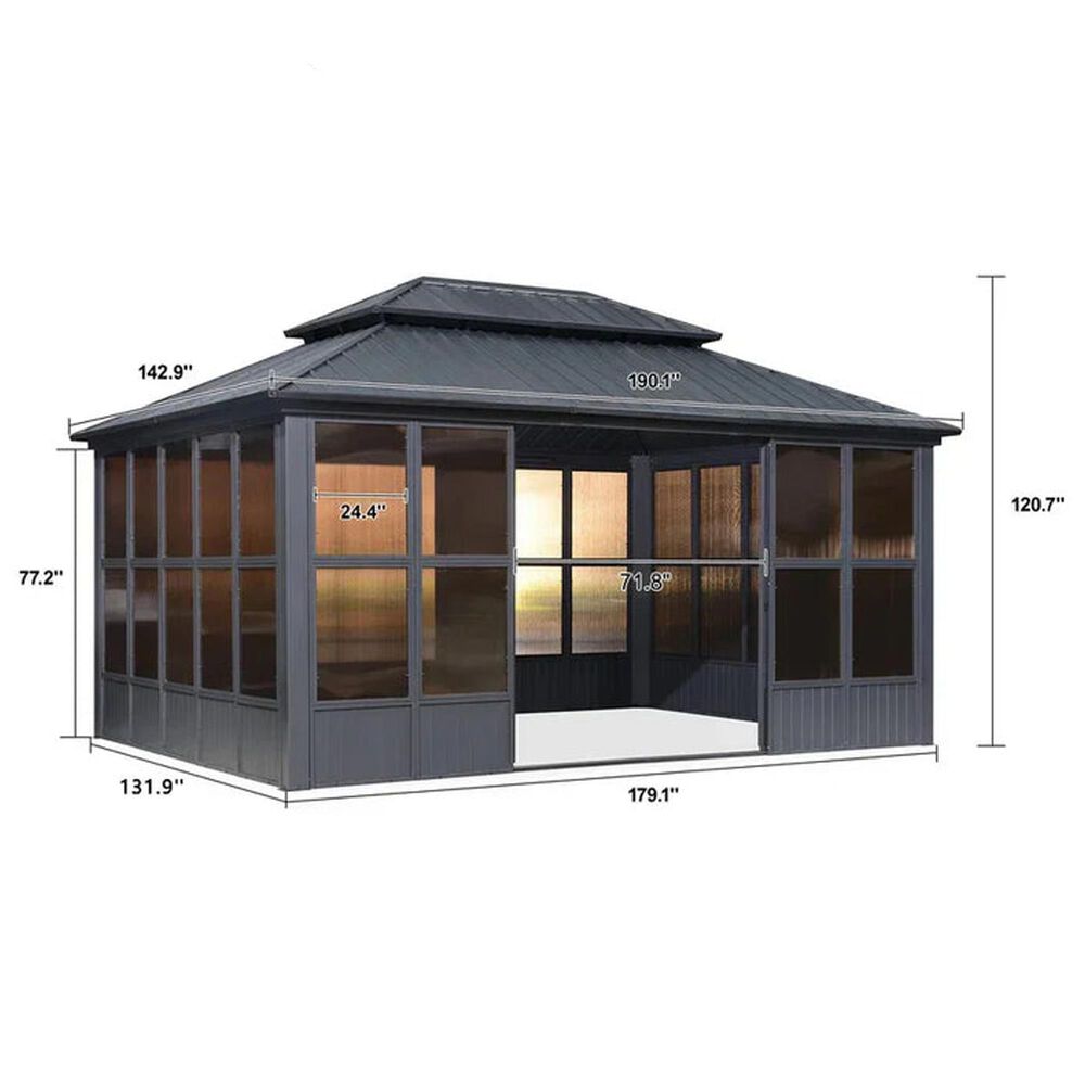 HOMLUX 12' x 16' Outdoor Sunroom Gazebo with Aluminum Frame, Galvanized Steel Roof in Grey, , large