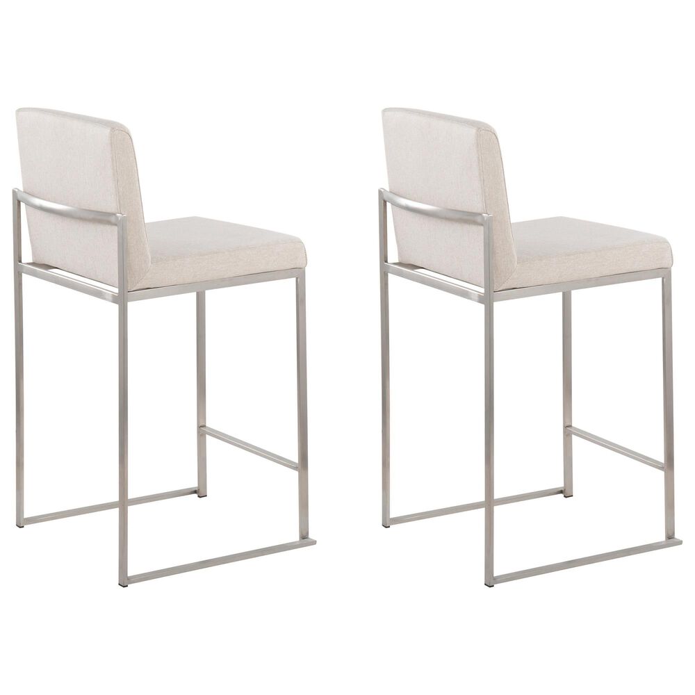 Lumisource Fuji High Back Counter Stool with Beige Fabric Cushion in Stainless Steel &#40;Set of 2&#41;, , large