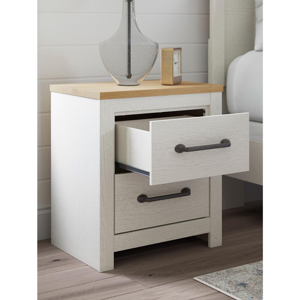 Ashley Linnocreek 2-Drawer Nightstand in White and Warm Brown, , large