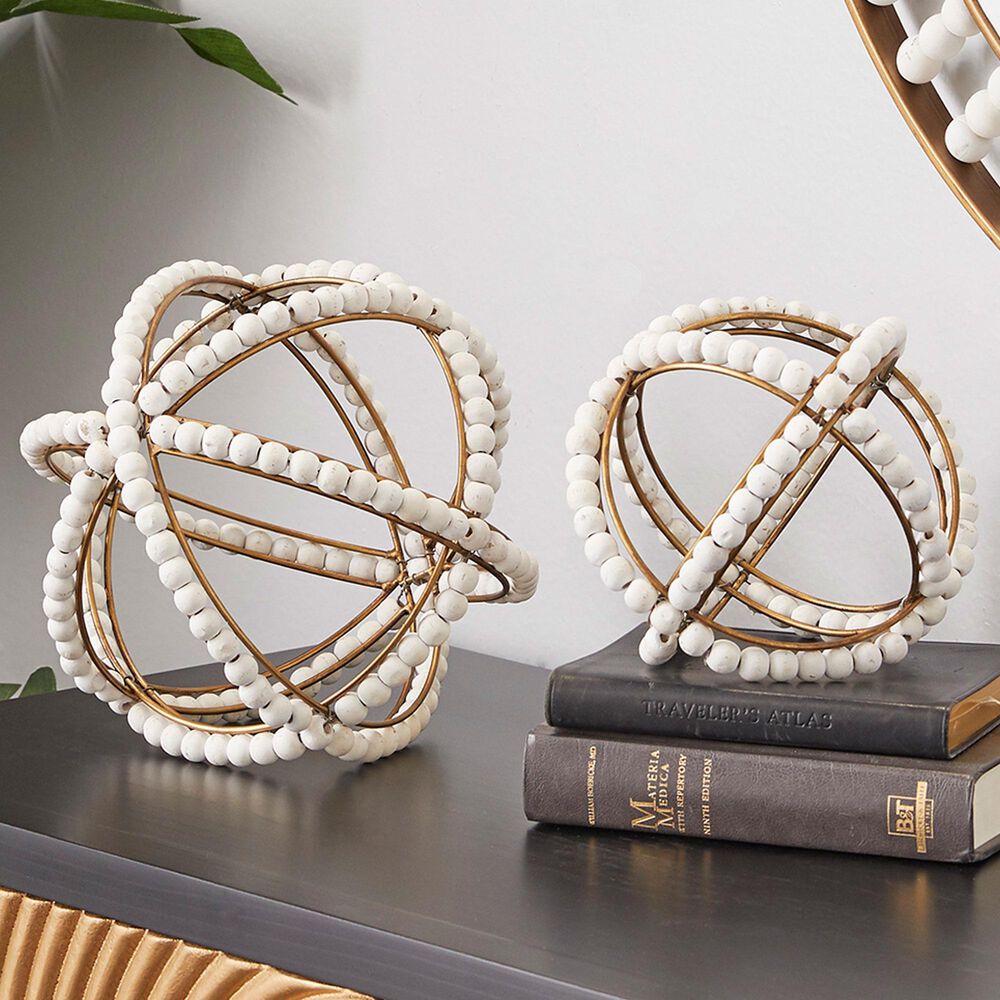 Maple and Jade Geometric Sculpture in White and Gold &#40;Set of 2&#41;, , large