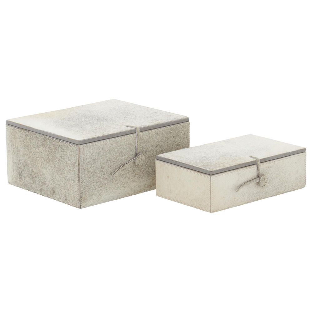 Maple and Jade Glam Leather Box in White, Gray and Gold (Set of 2), , large
