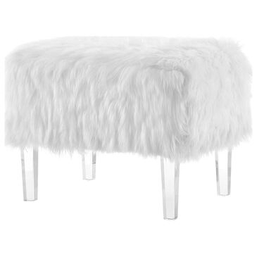 Furniture of America Scherrer Stationary Faux Fur Ottoman in White, , large