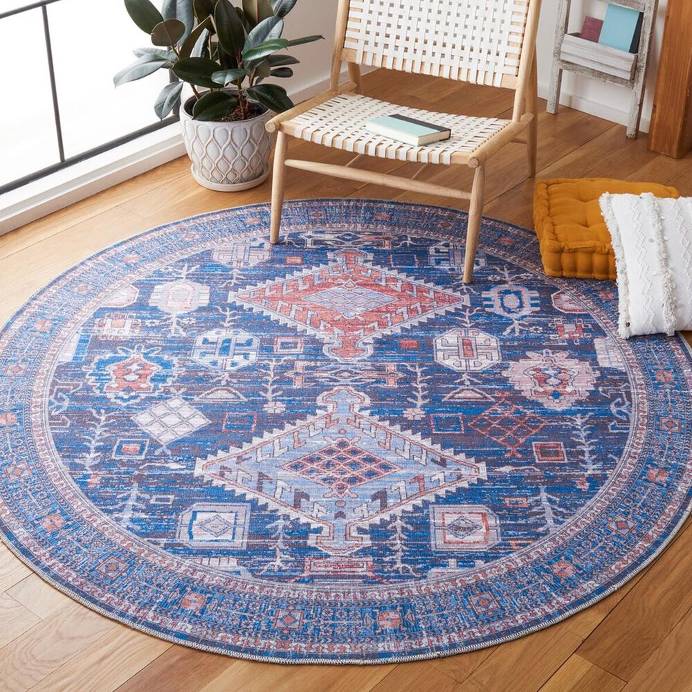 Safavieh Serapi Bohemian 6&#39;7&quot; Round Blue and Ivory Area Rug, , large