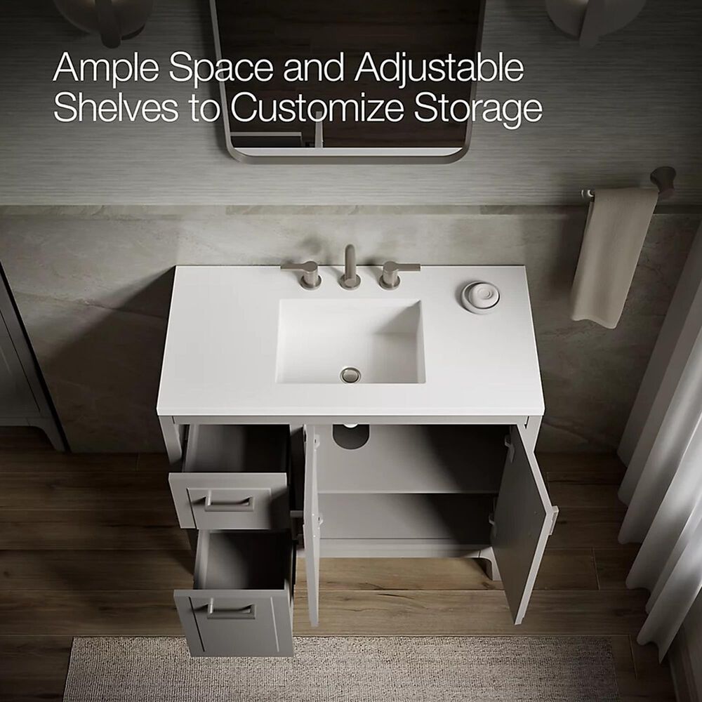 Kohler Seer 36" Single Bathroom Vanity in Mohair Grey with 3 cm Pure White Quartz Top and Rectangular Sink, , large