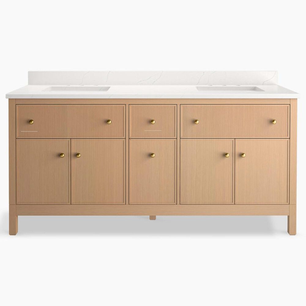 Kohler Malin 72" Double Bathroom Vanity in White Oak with 3 cm White Quartz Top and Rectangular Sinks, , large