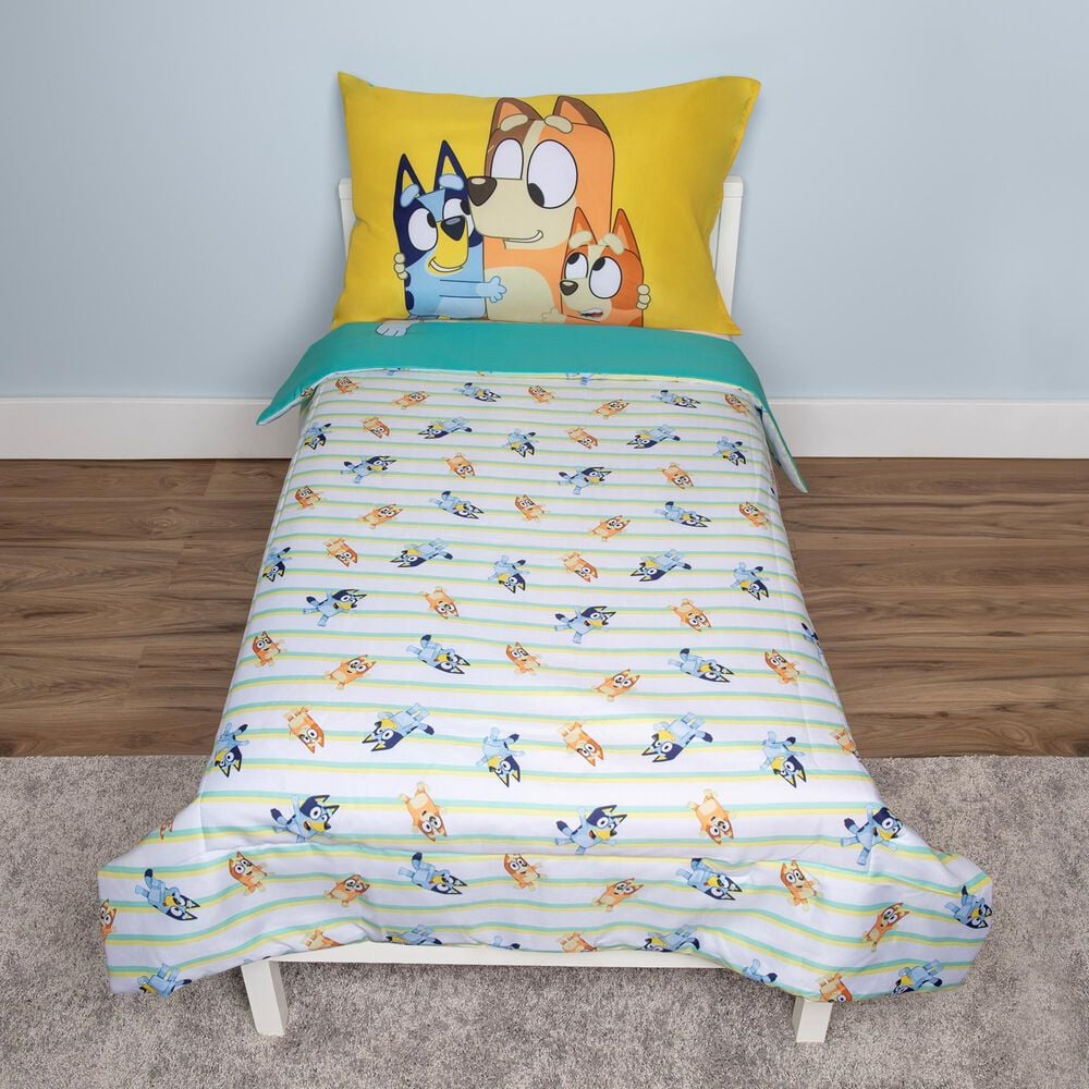 Nojo Baby and Kids Bluey 4-Piece Toddler Bed Set in Blue, Aqua, Yellow and Peach, , large