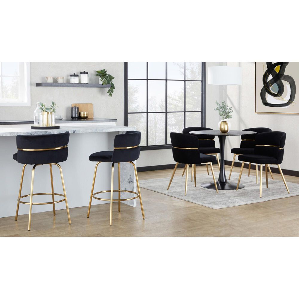 LumiSource Cinch 26" Swivel Counter Stool with Black Upholstery in Gold (Set of 2), , large
