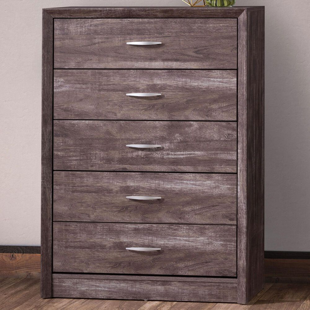 CorLiving Newport 5 Drawer Tall Dresser in Grey Washed Oak, , large