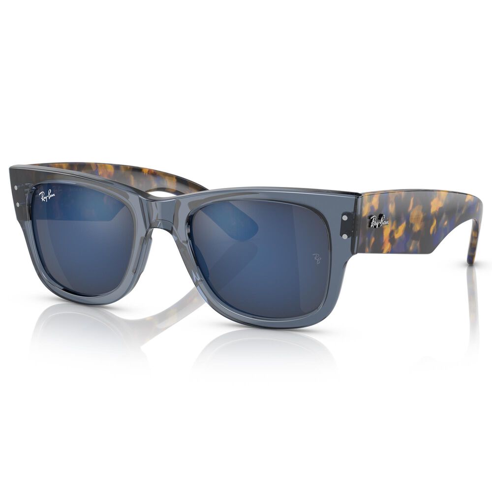 Ray-Ban Mega Wayfarer Sunglass with Blue Lenses in Polished Transparent Dark Blue, , large
