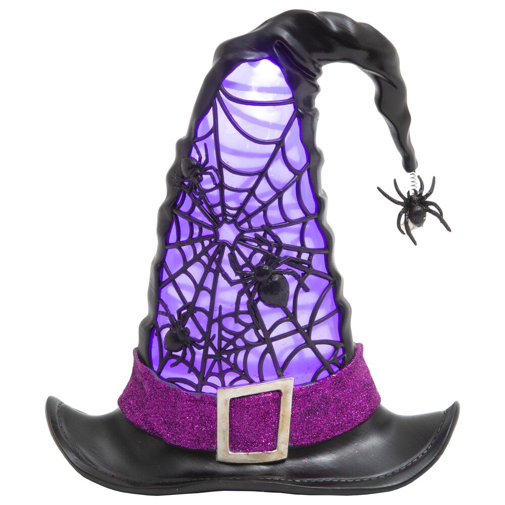 The Gerson Company 9.75&quot;H Battery-Operated Lighted Spinning Smoky Water Globe Witch Hat in Black, , large