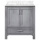 Lexora Home Jacques 30" Single Bathroom Vanity in Distressed Grey with 2 cm White Carrara Marble Top and Rectangular Sink, , large
