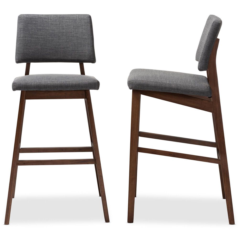 Baxton Studio Colton Bar Stool with Dark Gray Cushion in Walnut Brown (Set of 2), , large