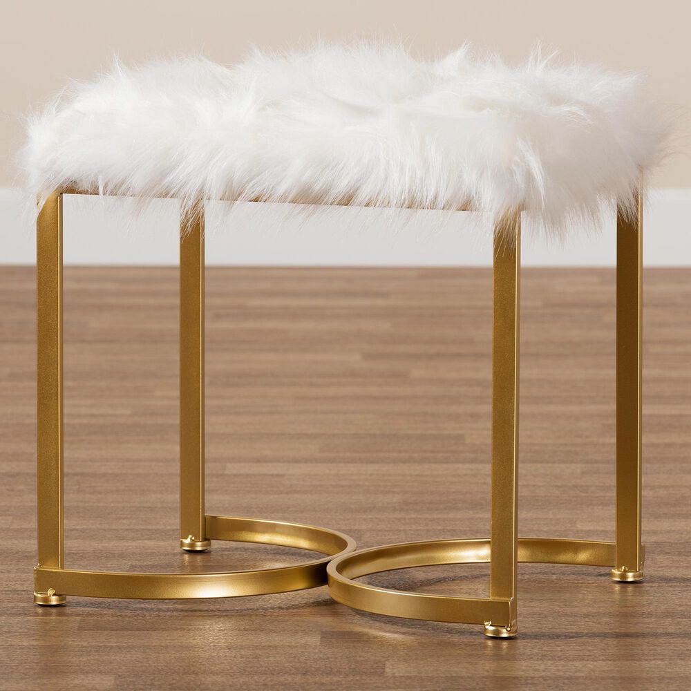 Baxton Studio Gwyn Ottoman in White/Gold, , large