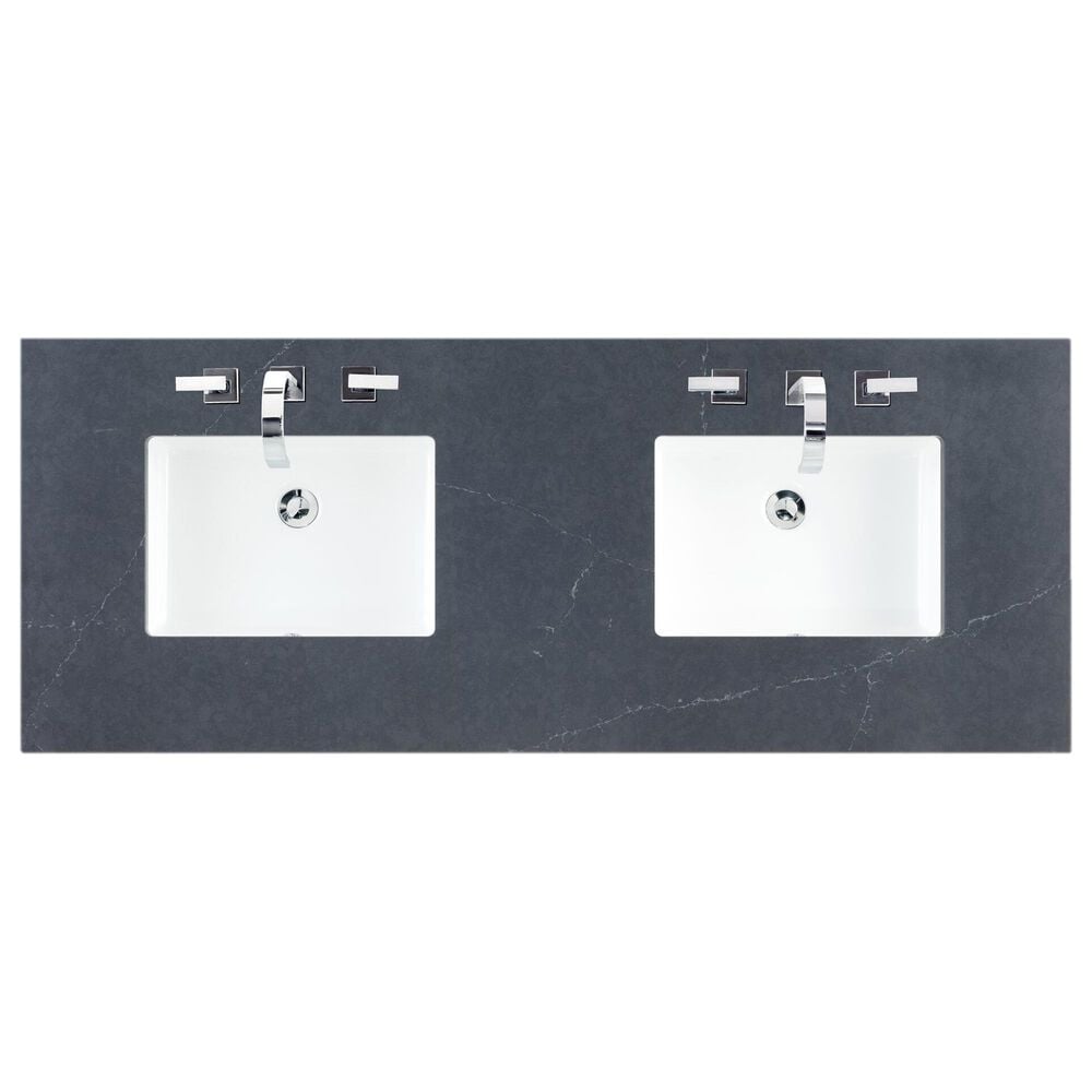 James Martin Vanities Bristol 60&quot; Double Bathroom Vanity in Bright White with 3 cm Charcoal Soapstone Quartz Top and Rectangular Sinks, , large