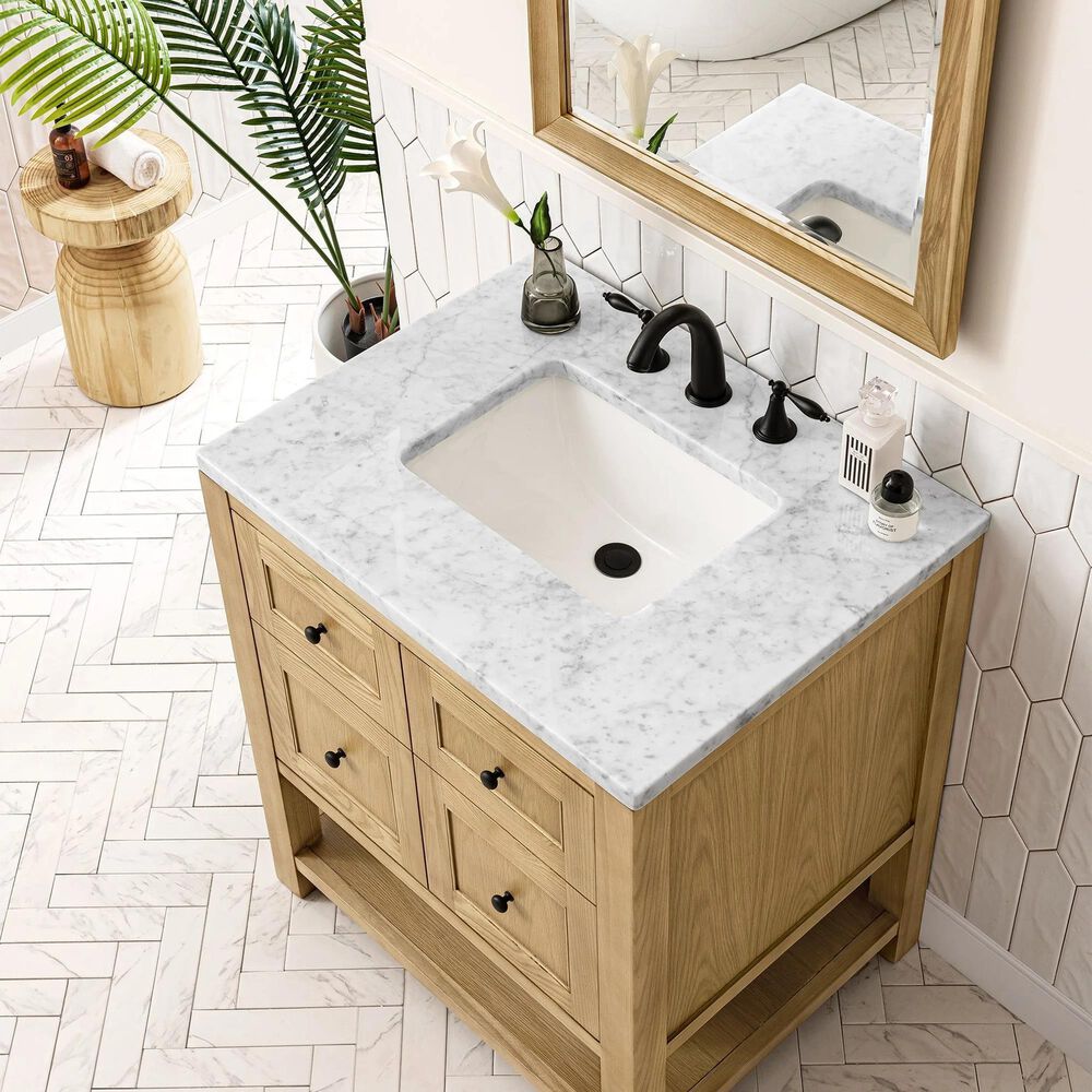 James Martin Vanities Breckenridge 30&quot; Single Bathroom Vanity in Light Natural Oak with 3 cm Carrara White Marble Top and Rectangular Sink, , large