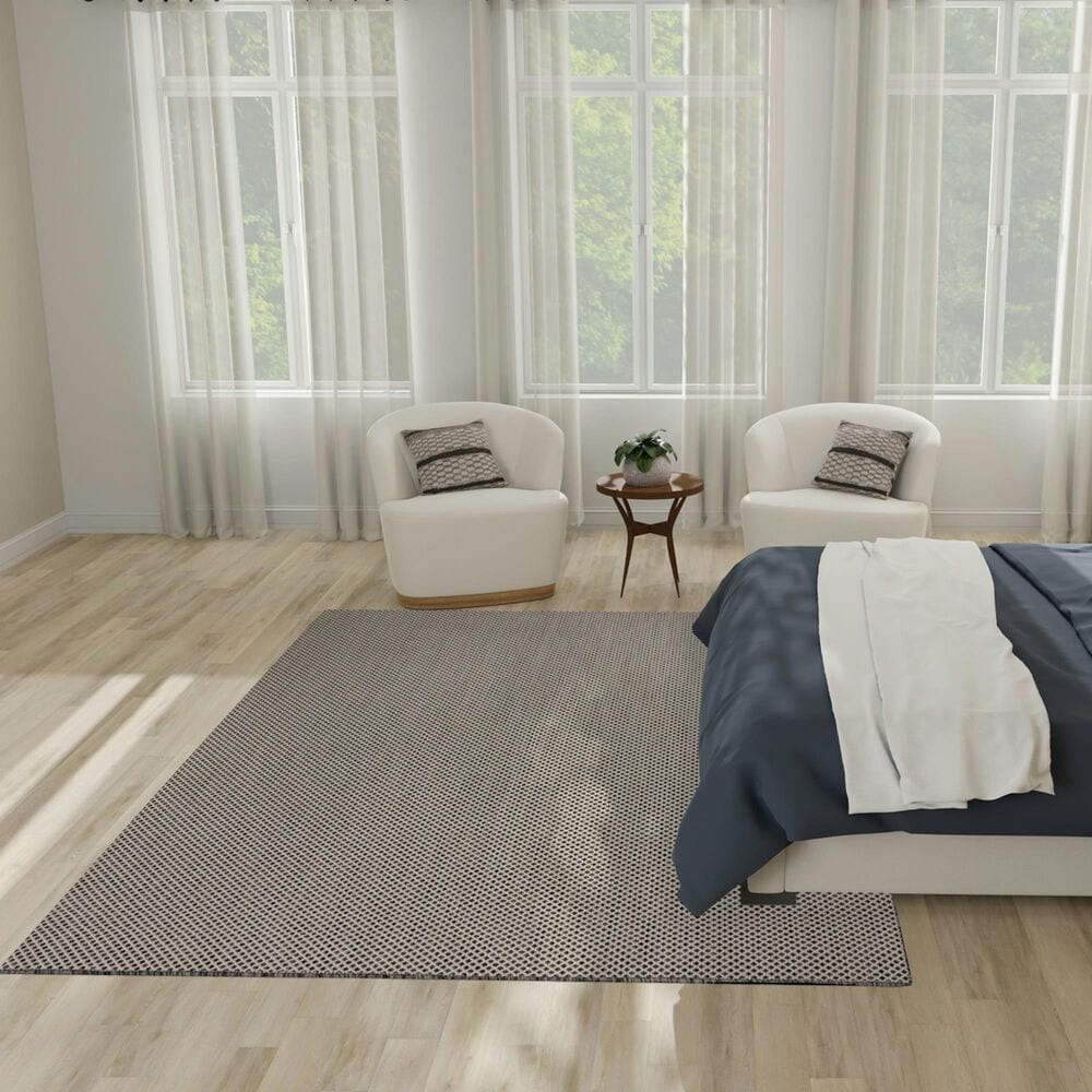 Nourison Courtyard Ivory and Charcoal 6&#39; x 9&#39; Indoor/Outdoor Area Rug, , large