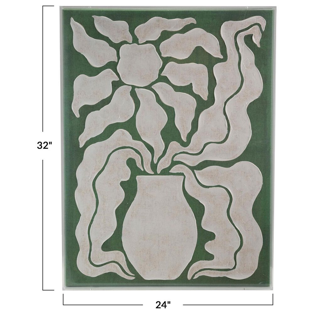 Creative Coop 24" x 32" Hand-Painted Acrylic Box Wall Decor in Green and White, , large